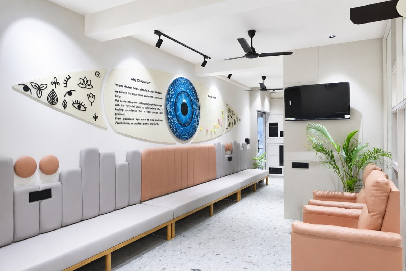 Spacious waiting lounge inside Prime Vision Eye Care and Laser Centre