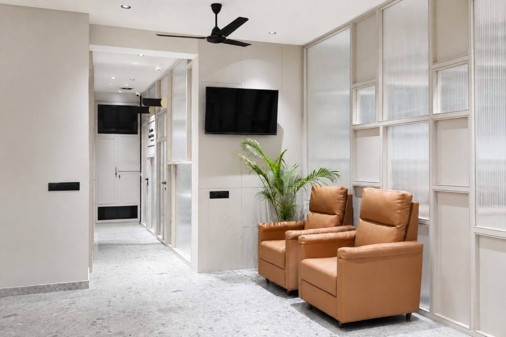 Patient seating area in the clinic corridor