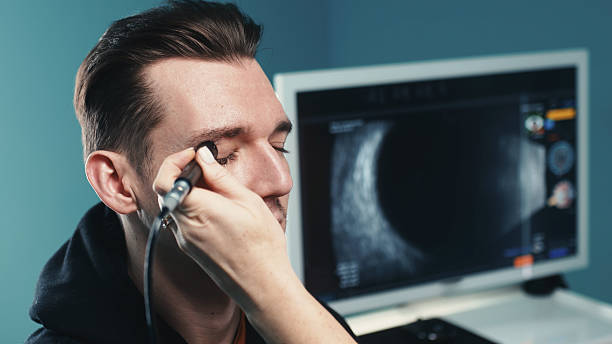 Ocular ultrasound probe used for A-scan and B-scan imaging